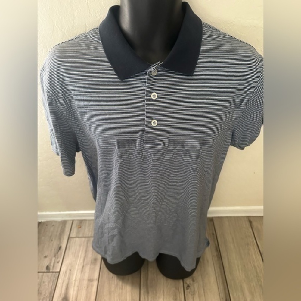 Men’s used polo shirt black striped Lands End puma cotton tailored fit size L